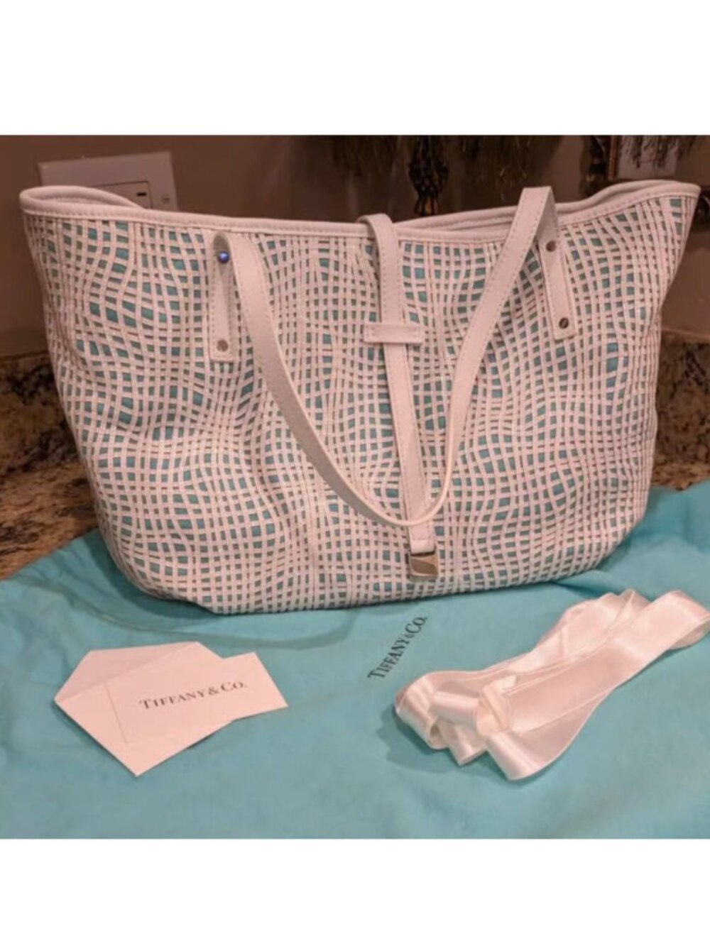 Rare Tiffany & Company Canvas And Leather Lattice Tote Bag